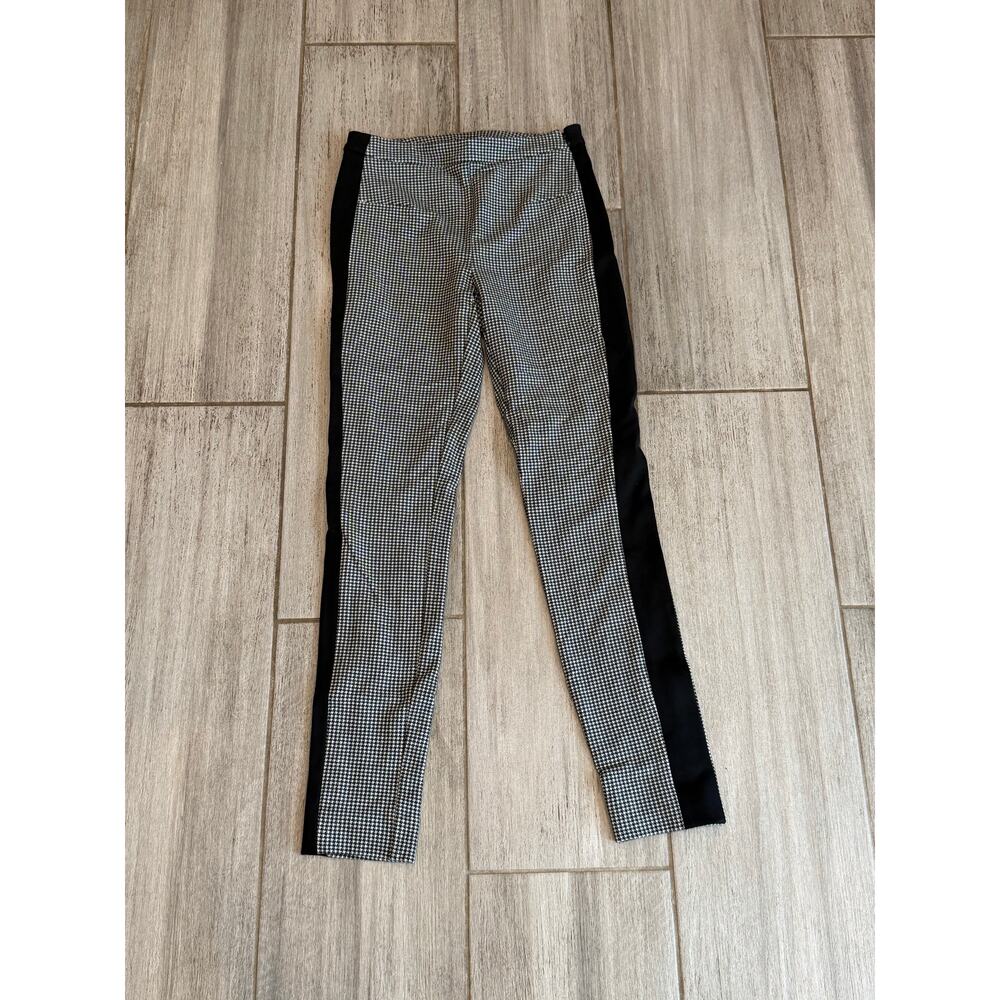 High-Waist Houndstooth Skinny Pants with Side Stripe - Black/White - Picture 3 of 6